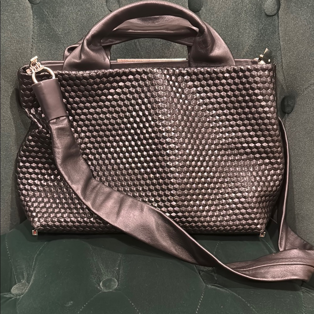 Black Textured Leather Shoulder Bag